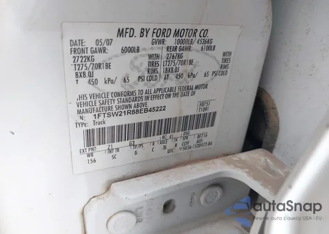 2008 Ford F-250 Fx4/Harley-Davidson/King Ranch/Lariat/Xl/Xlt from USA, damaged, VIN 1FTSW21R88EB45222